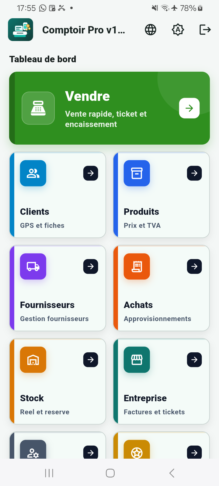 Capture réelle de l'accueil Comptoir Pro